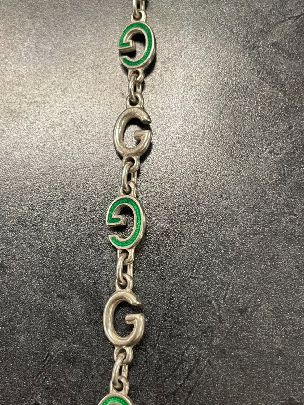 Vintage GUCCI "G" Enamel and Sterling Silver Bracelet - Picture 3 of 6